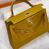 Side view of timeless structured handbag