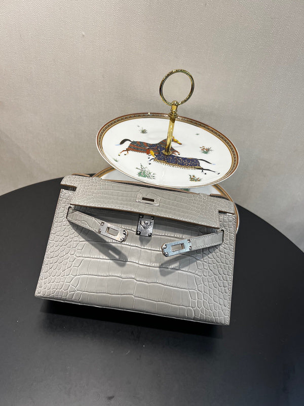 Side view of curated structured handbag