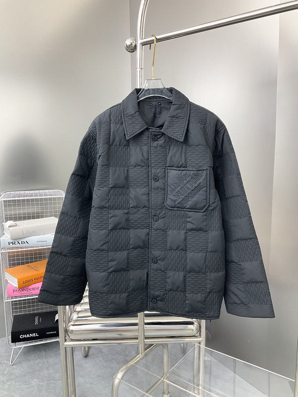 Back view of Louis Vuitton luxury clothing with label-forward styling