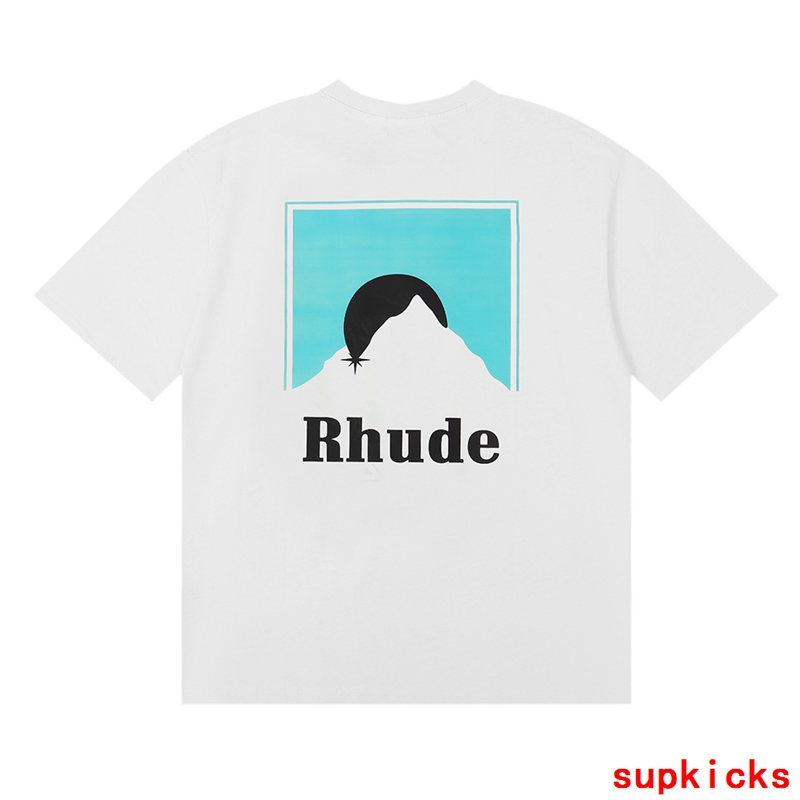 Side profile of Rhude luxury clothing with contemporary cut