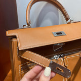 Side view of sophisticated structured handbag