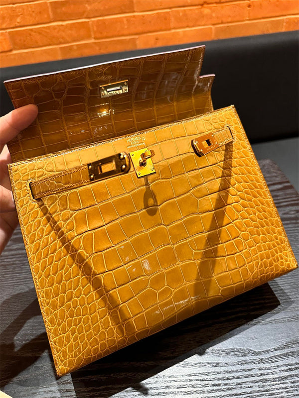 Side view of poised structured handbag