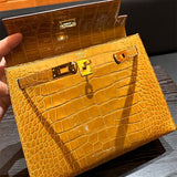 Side view of poised structured handbag