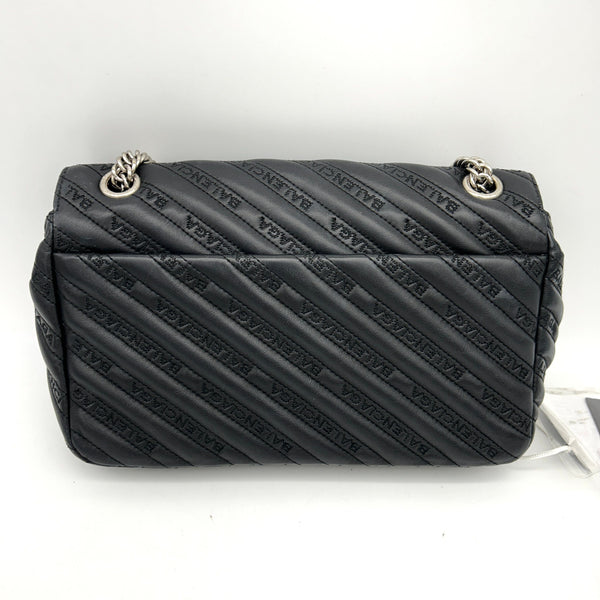 Balenciaga Calfskin Logo Matelasse S BB Round Shoulder Bag Black — Designer Shoulder Bag