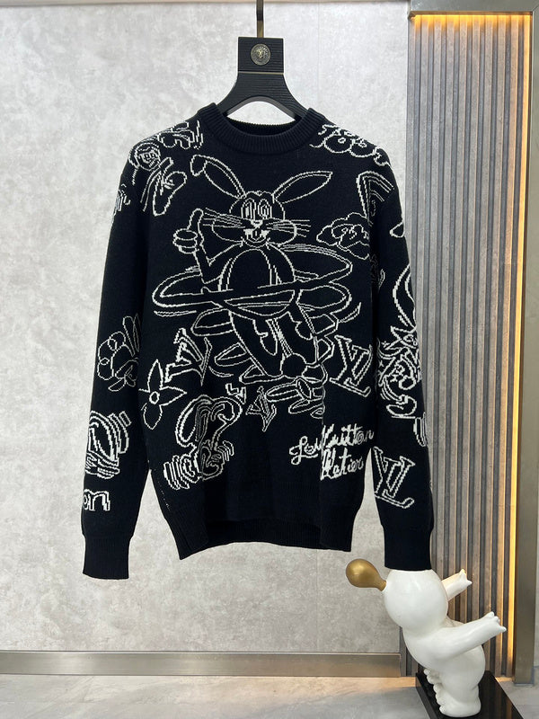 Front view of Louis Vuitton luxury clothing with label-forward styling