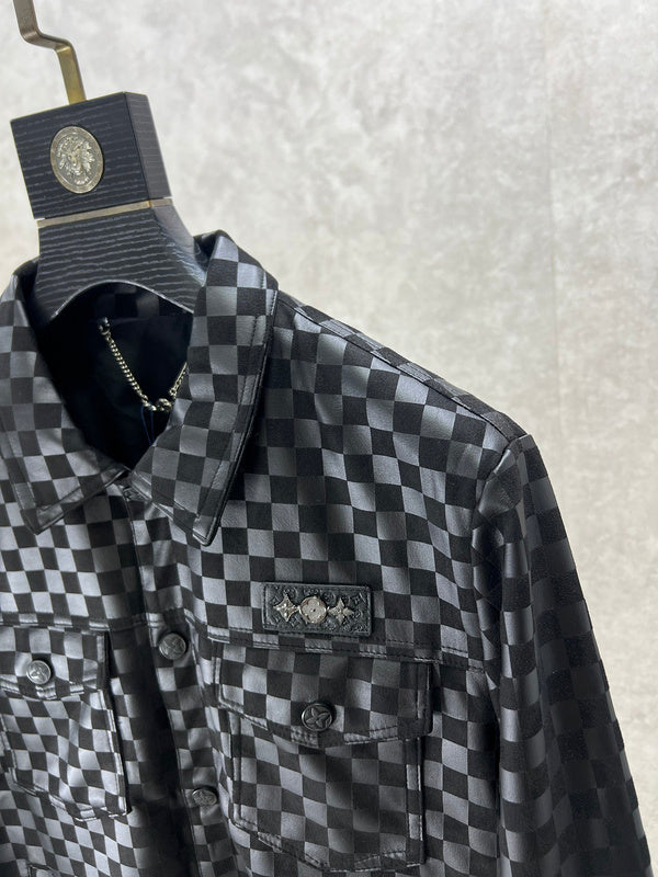 Full styled look of Louis Vuitton luxury clothing with label-forward styling