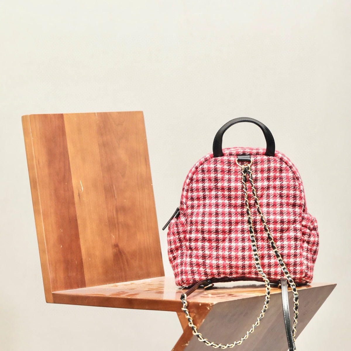 Front view of Chanel Tweed Backpack premium bag