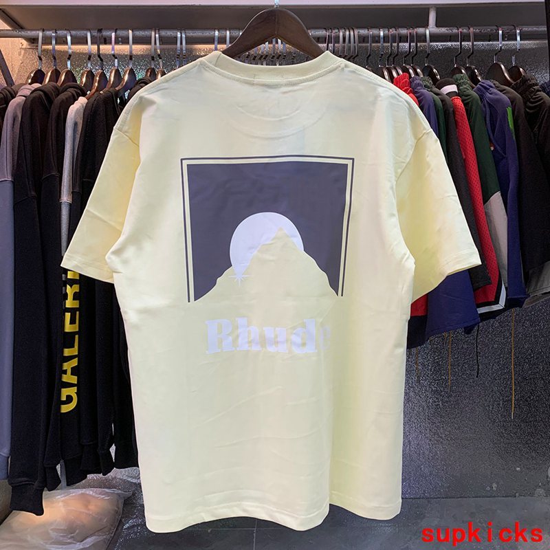 Side profile of Rhude luxury clothing with contemporary cut