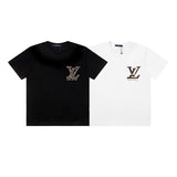 Close-up detail shot of Louis Vuitton cotton t-shirt with logo-detail design