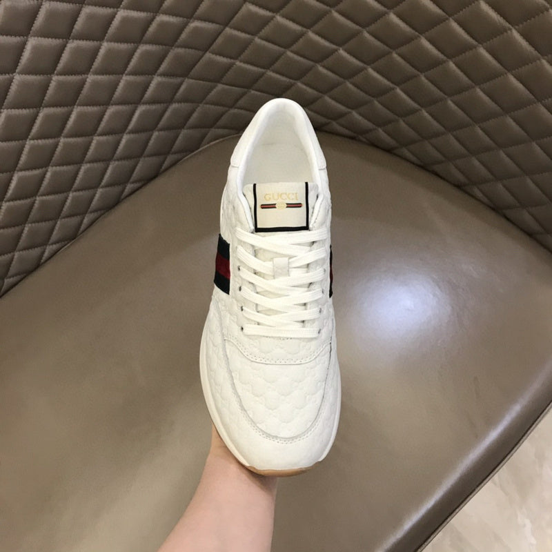 Gucci soft grey luxury sneakers view 4 bold athletic profile