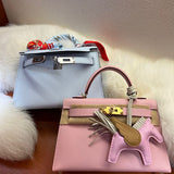 Side view of elegant structured handbag