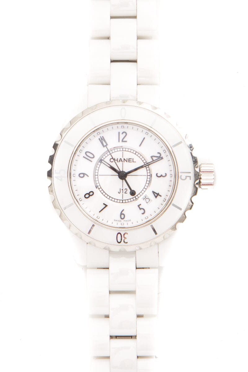 Front view of Chanel unisex white watch