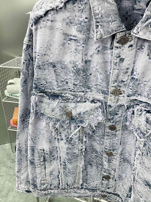Front view of Louis Vuitton luxury clothing with signature branding