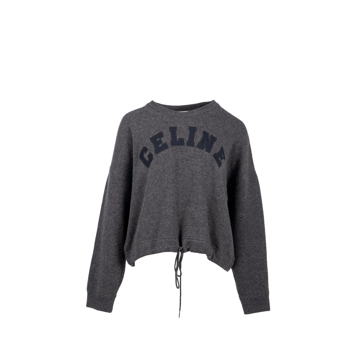 Celine Sweaters? CELINE Size L Graphic Print Crew Neck Sweater Wool Cashmere Dark Grey Premium Casual Designer Knitwear