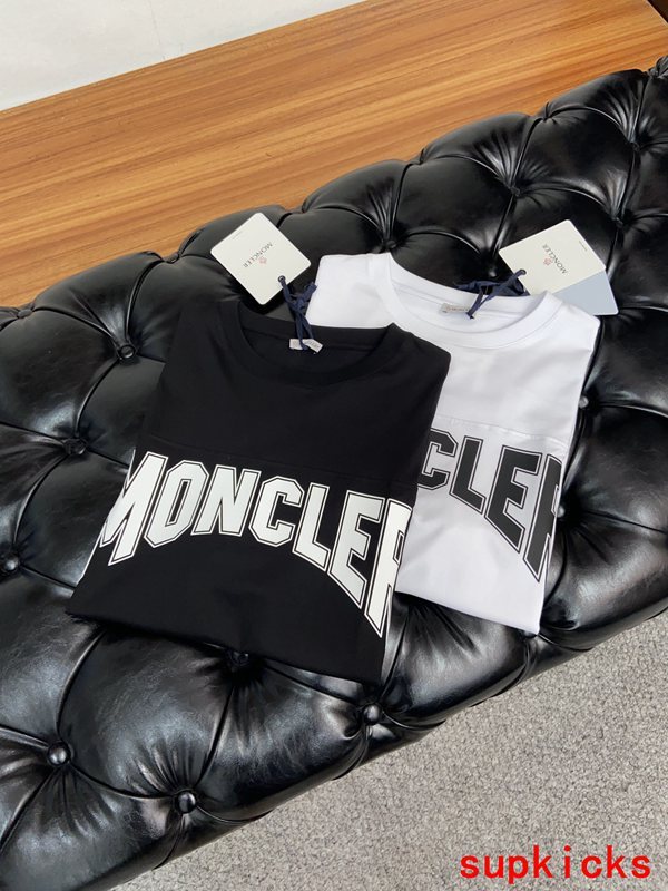 Side profile of Moncler luxury clothing with relaxed-fit cut