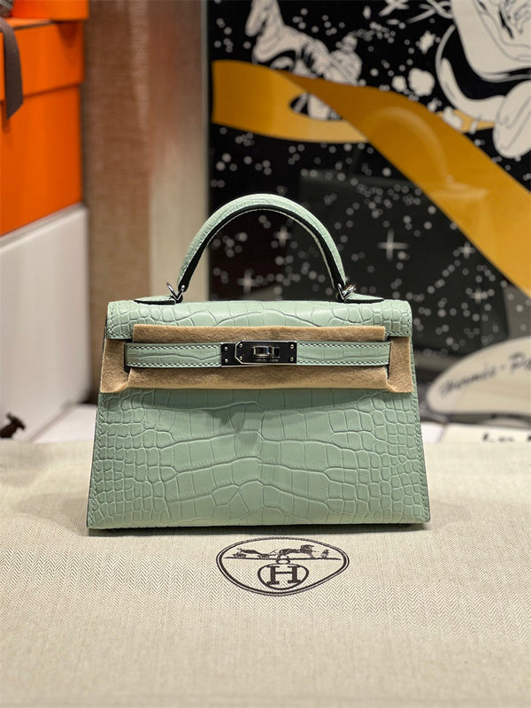 Side view of modern structured handbag