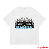 Front view of Rhude luxury clothing with logo-detail design