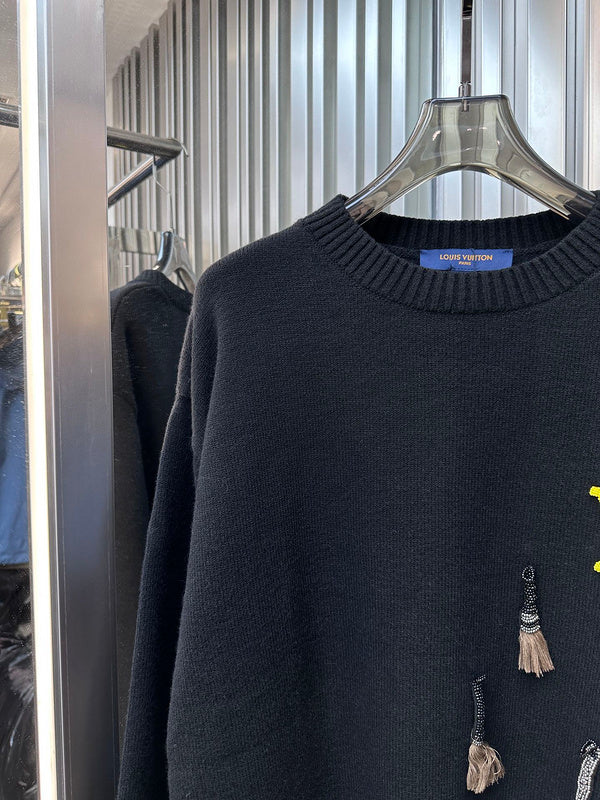 Close-up detail shot of Louis Vuitton luxury clothing with streetwear-inspired cut