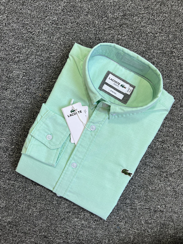 Front view of Lacoste luxury clothing with logo-detail design
