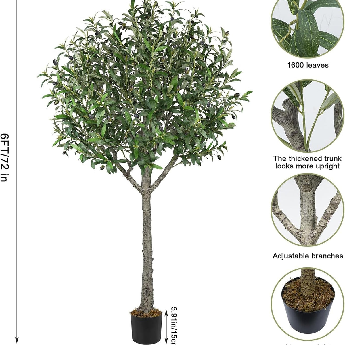 Artificial Olive Tree,6 FT Tall Faux Silk Olive Trees Indoor