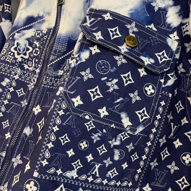 Close-up detail shot of Louis Vuitton luxury clothing with contemporary cut
