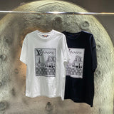 Close-up detail shot of Louis Vuitton cotton t-shirt with runway-inspired design
