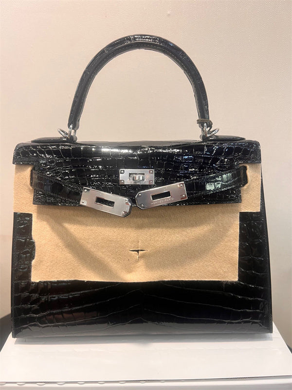 Side view of modernist structured handbag