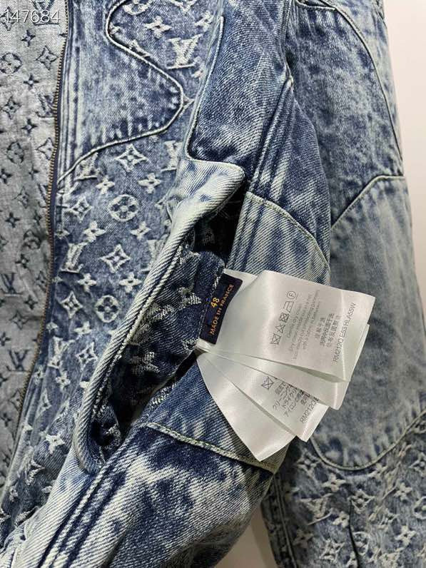 Back view of Louis Vuitton luxury clothing with signature branding