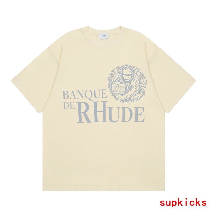 Side profile of Rhude luxury clothing with logo-detail design