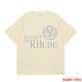 Side profile of Rhude luxury clothing with logo-detail design