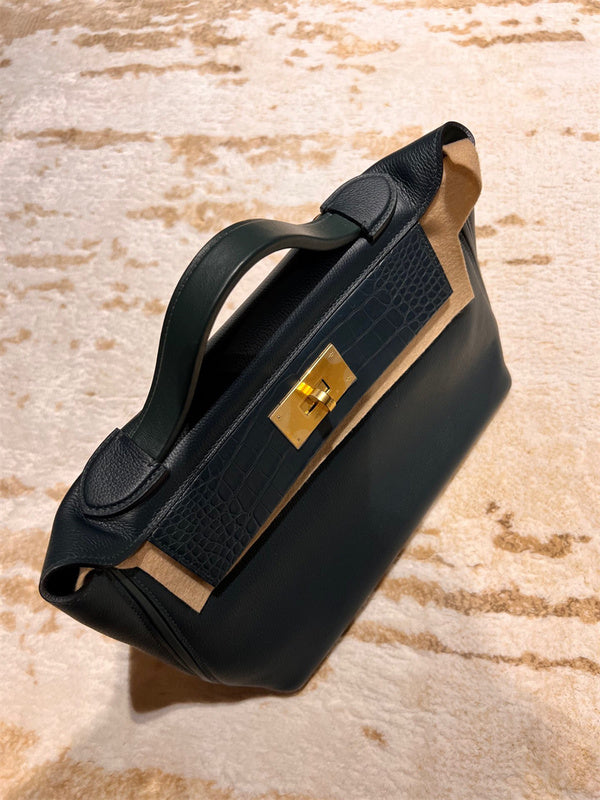 Understated bag shown from front angle