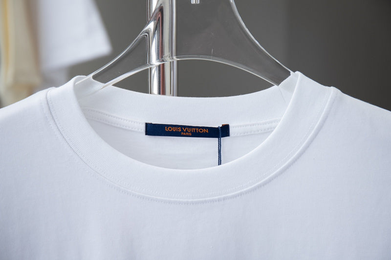 Close-up detail shot of Louis Vuitton cotton t-shirt with monogram-inspired silhouette