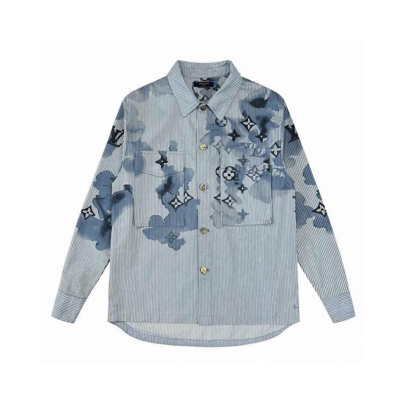 Close-up detail shot of Louis Vuitton luxury clothing with runway-inspired design