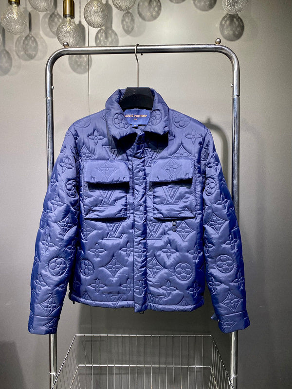 Back view of Louis Vuitton luxury clothing with label-forward styling