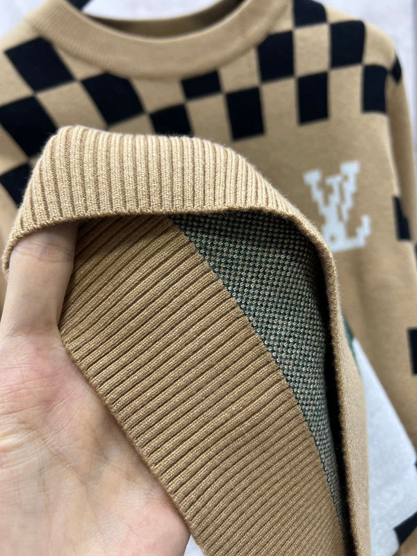 Side profile of Louis Vuitton luxury clothing with logo-detail design