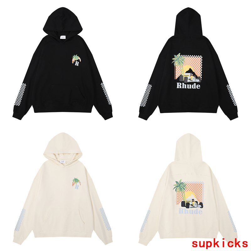 Side profile of Rhude luxury clothing with signature branding