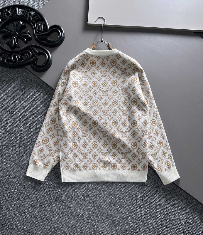 Close-up detail shot of Louis Vuitton luxury clothing with logo-detail design
