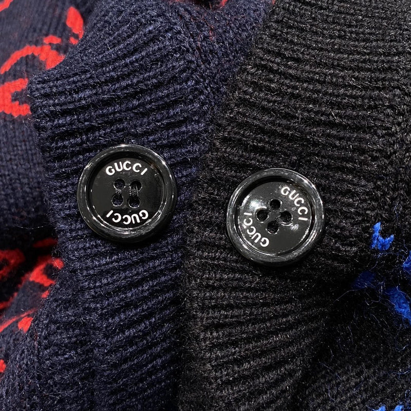 Front view of Gucci luxury clothing with label-forward styling