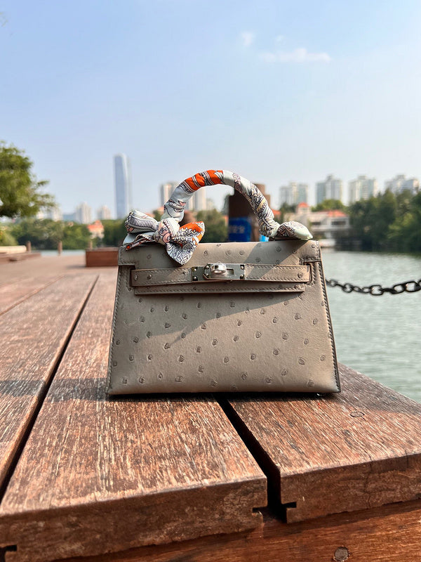 Side view of polished structured handbag