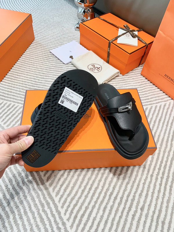 Hermès Black Gladiator Sandals - Back View