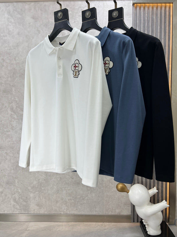 Close-up detail shot of Louis Vuitton luxury clothing with label-forward styling