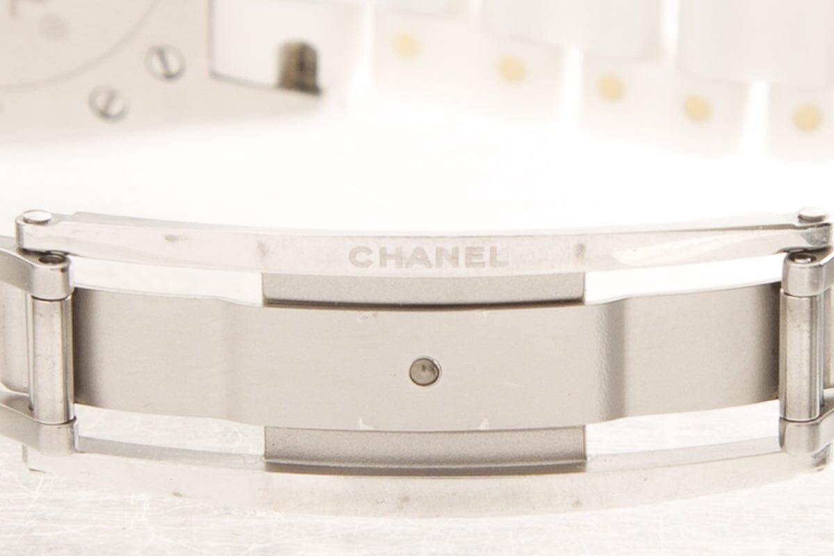 Angled view of Chanel unisex white watch