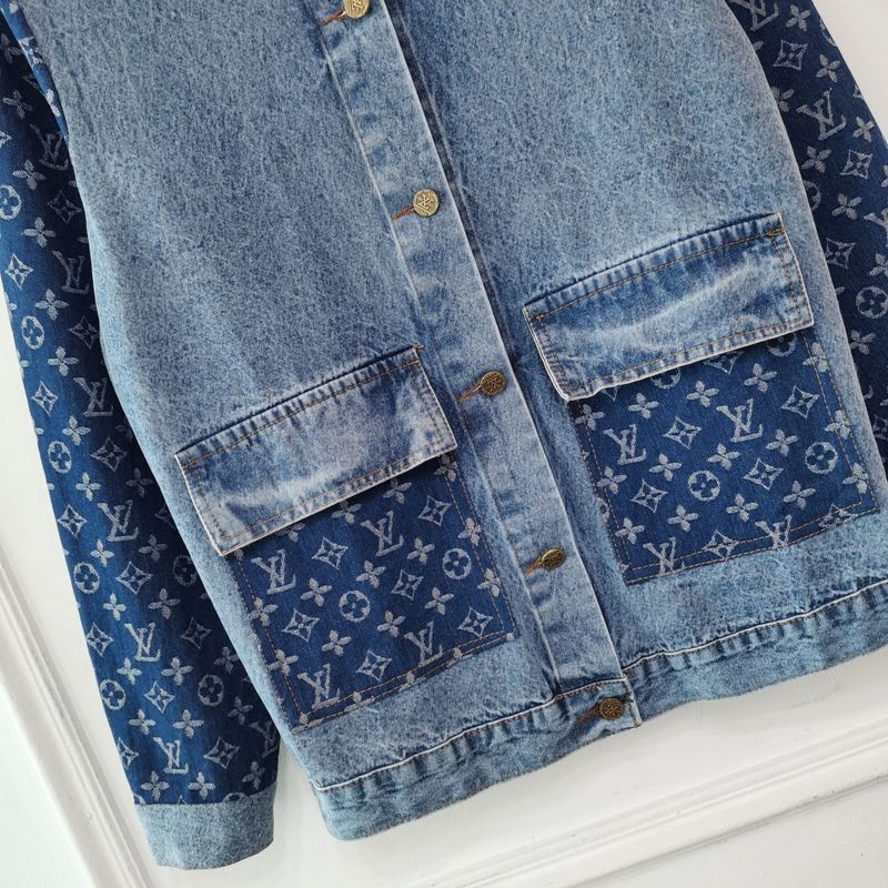 Side profile of Louis Vuitton luxury clothing with logo-detail design