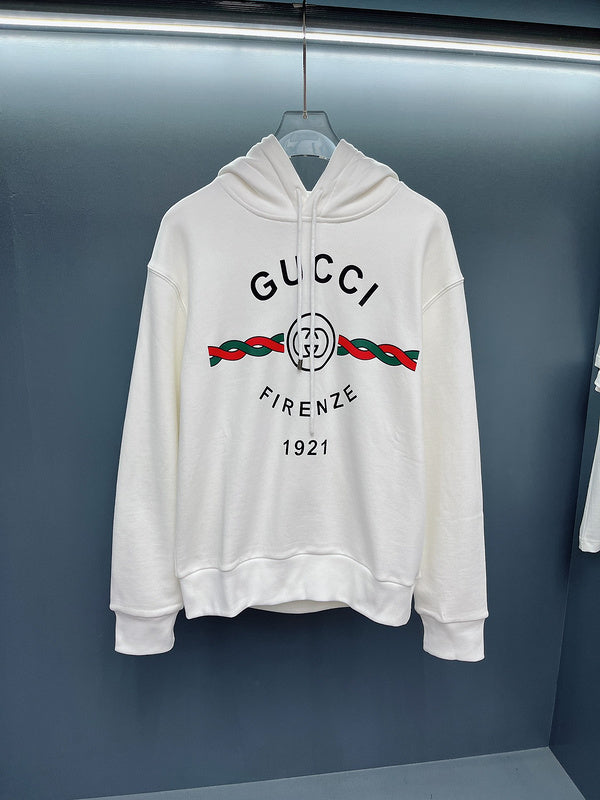 Front view of Gucci luxury clothing with logo-detail design