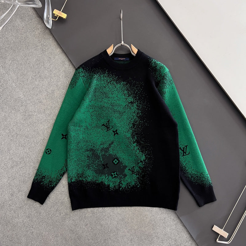 Flat lay presentation of Louis Vuitton luxury clothing with runway-inspired design