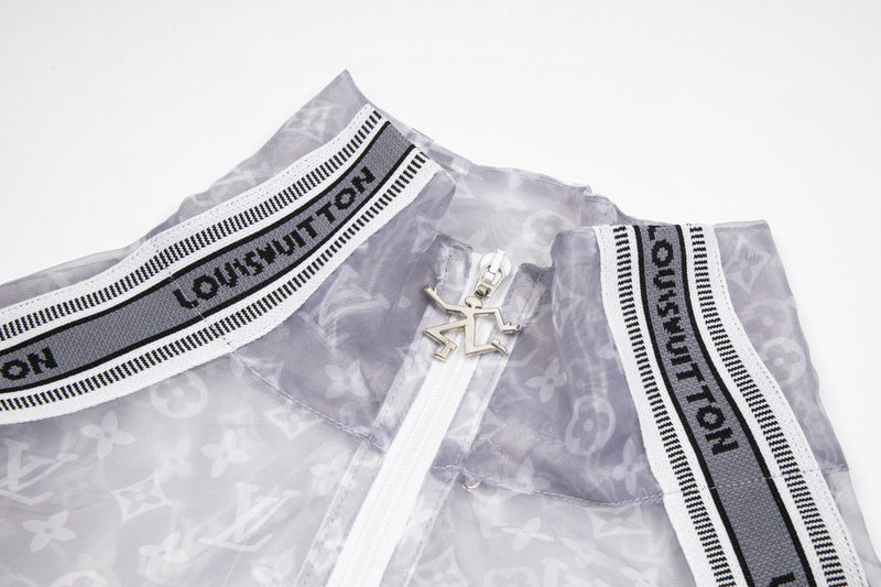 Flat lay presentation of Louis Vuitton luxury clothing with monogram-inspired silhouette