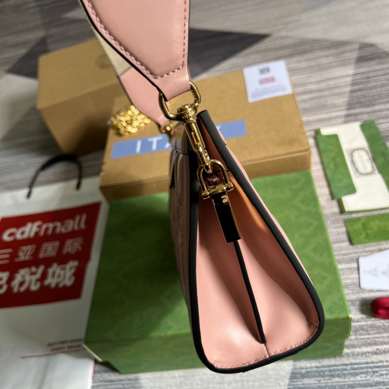 Side view of balanced structured handbag