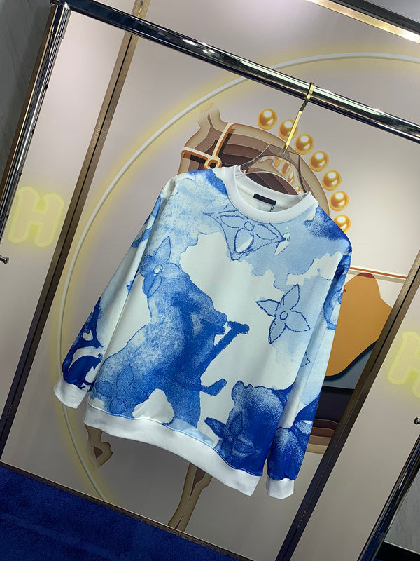 Side profile of Louis Vuitton luxury clothing with signature branding