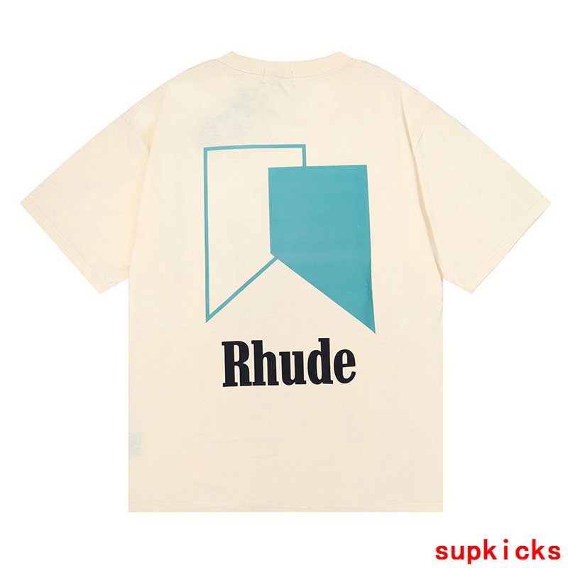 Flat lay presentation of Rhude luxury clothing with everyday silhouette