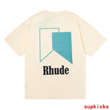 Flat lay presentation of Rhude luxury clothing with everyday silhouette